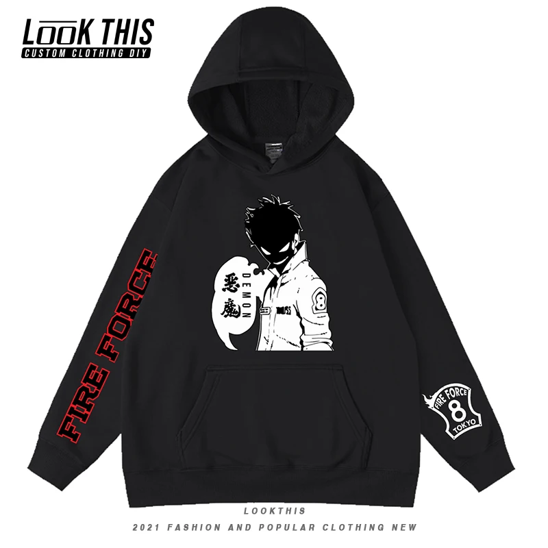 

Autumn 2021 Fire Force Harajuku Anime Characters Men's Hoodies Unisex Hip Hop Loose Top Mens Oversized Hoodie Street Sweatshirts