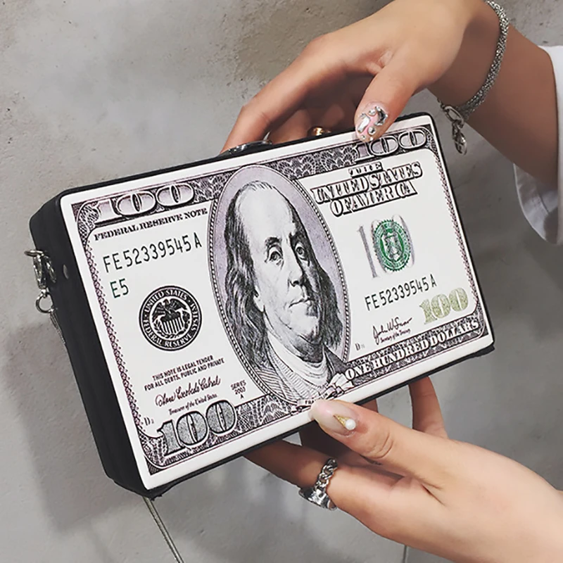 

Creative Dollar Pattern Box Flap Handbag Women Shoulder Bags Mini Phone Totes Female Crossbody Purse Clutch Chain Vintage