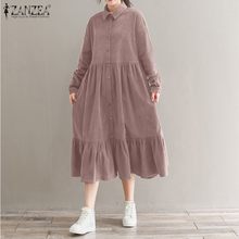 Vestidos Zanzea-vestido camisero vintage de pana para mujer...