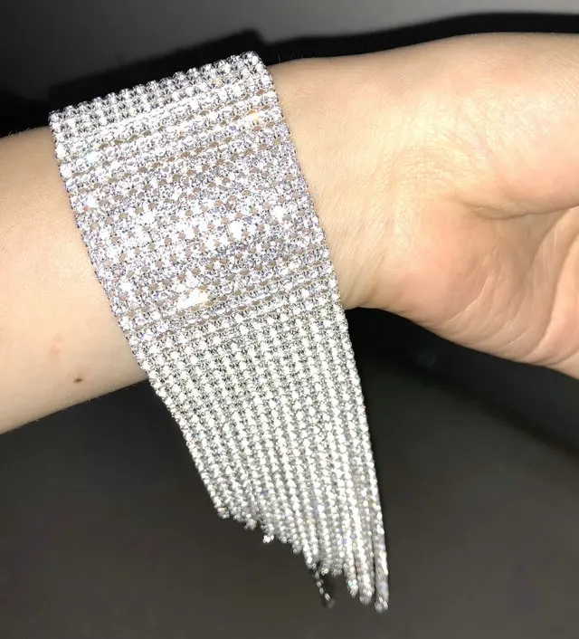 siLVER Ювелирные изделия для костюма, золотые, серебряные стразы, тянущийся браслет, вечерние, для невесты, нарукавник, много стилей - Окраска металла: siLVER