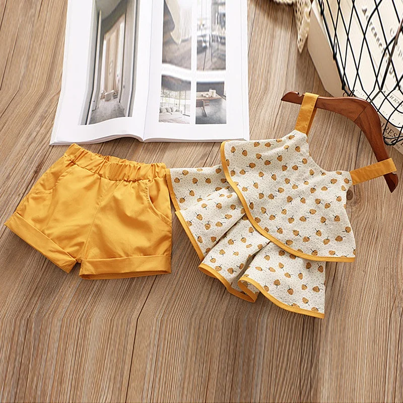 Милые комплекты одежды для девочек летняя одежда туника и шорты на бретельках с