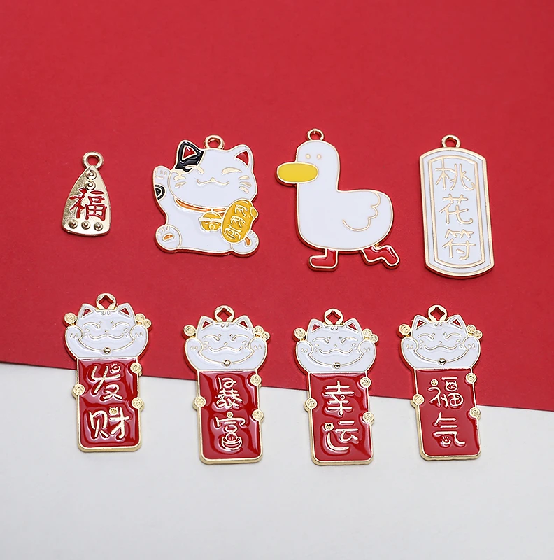 

Zinc Alloy Enamel Charms Lucky Cat Lucky Blessings Charms 10pcs/lot For DIY Fashion Jewelry Making Finding Accessories