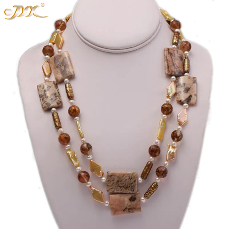 One Necklace JYX 8,5x19 мм Тигр Железный яшма и белый круглый пресноводный жемчуг и ожерелье с красным камнем ювелирные изделия подарок для женщин - Цвет камня: One Necklace