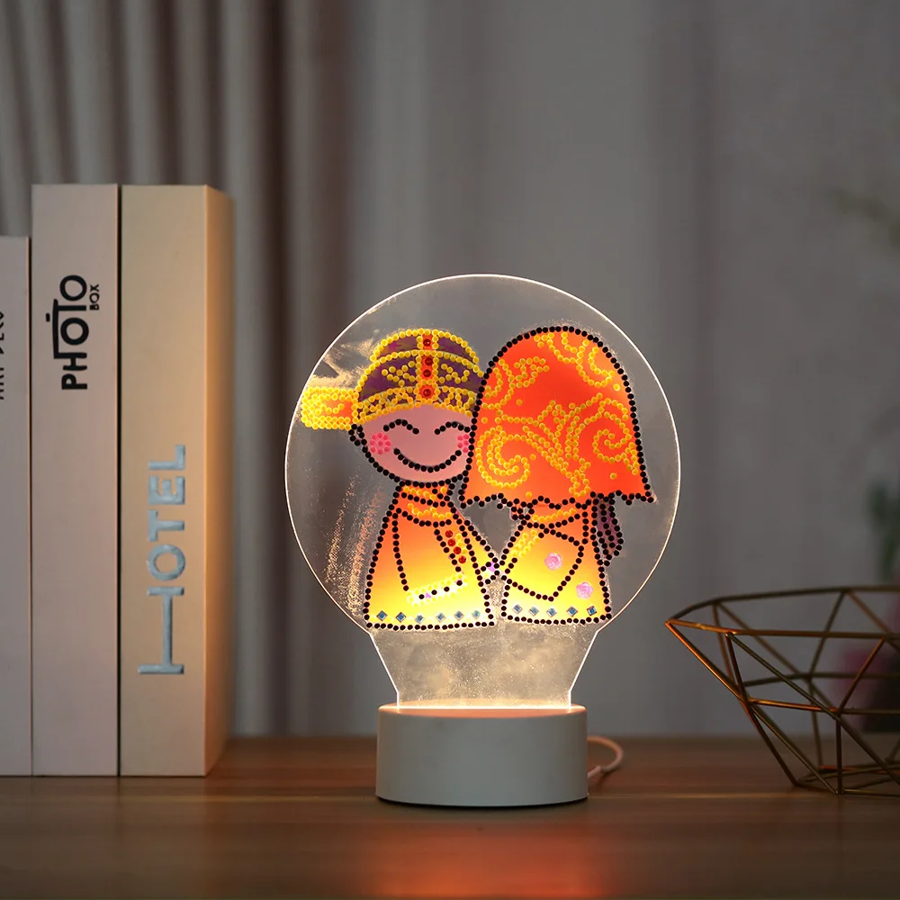 Светодиодная настольная лампа 5D алмазная живопись с цветными вставками Ночной