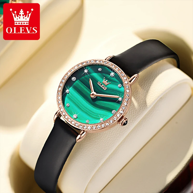 

OLEVS New Casual Quartz Fashion Breathable Black Leather Strap Comfortable To Wear Luminous Waterproof Retro Small Disk 6628