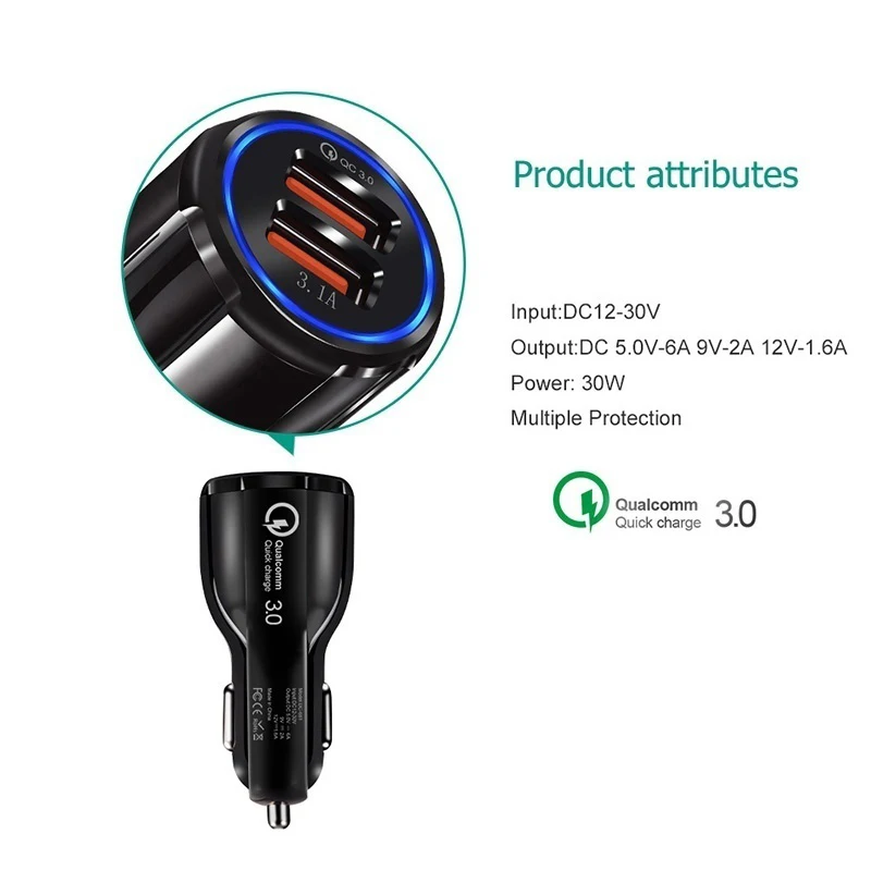 Автомобильное зарядное устройство QC 3,0 Cargador Coche для iPhone 11 X XR XS MAX с двумя портами usb быстрая зарядка Oplader для samsung адаптер chargeur de Voiture