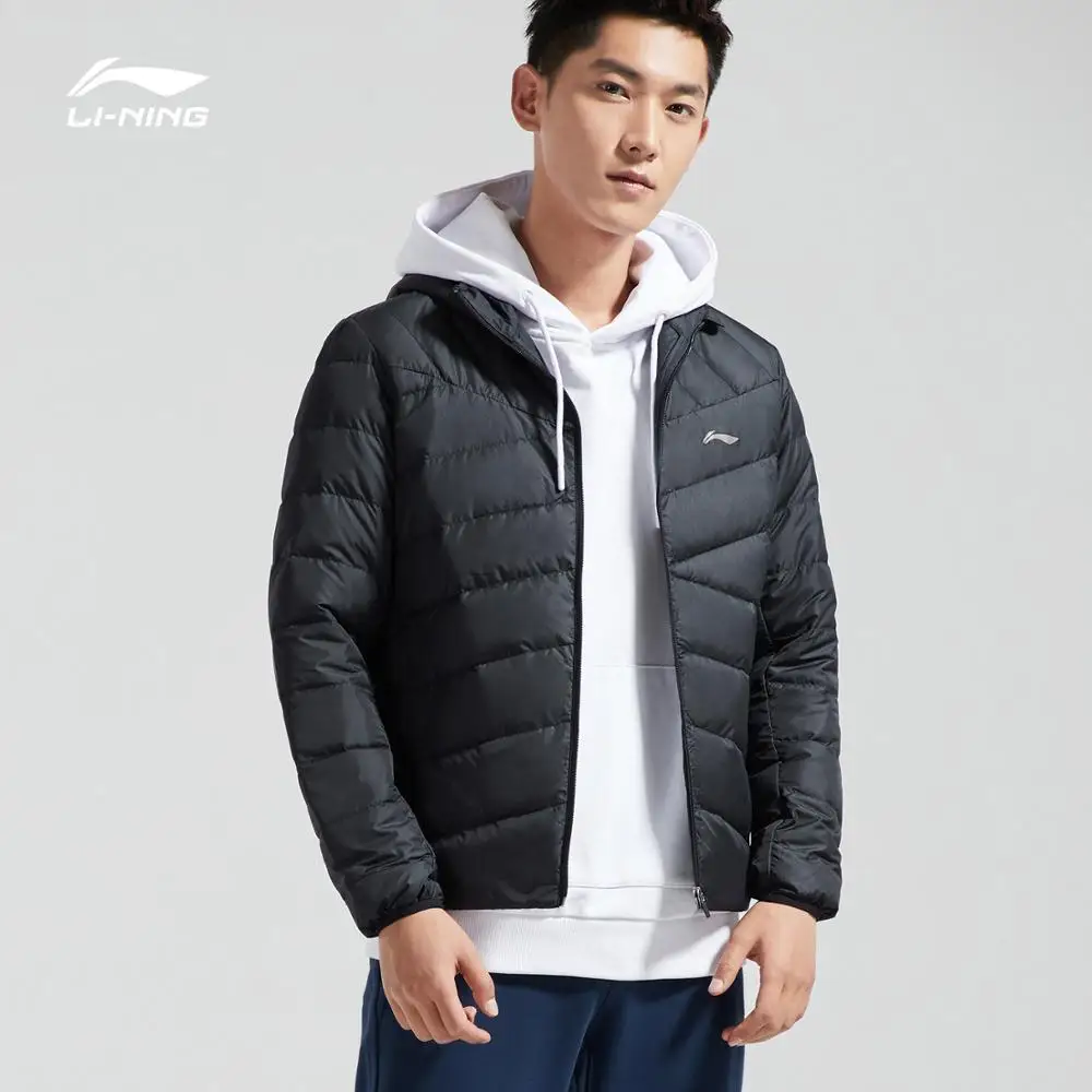 Li-Ning, мужская тренировочная серия, пуховое пальто с капюшоном, полиэстер, 90%, белый утиный пух, 3D Подкладка, теплые спортивные пальто AYMN049 COND18
