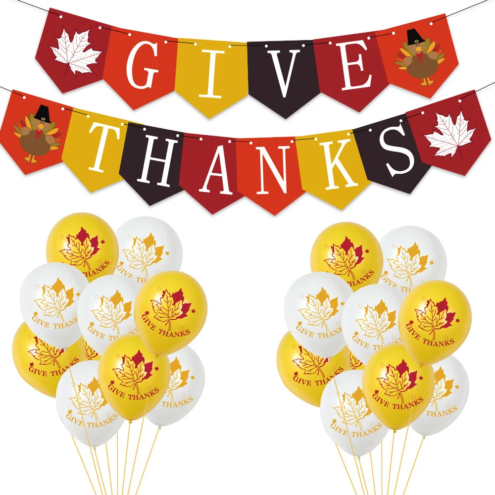 

Thanksgiving Day Give Thanks Party Decoration Maple Turkey Print Balloon Pull Flag Pull Flower Suit