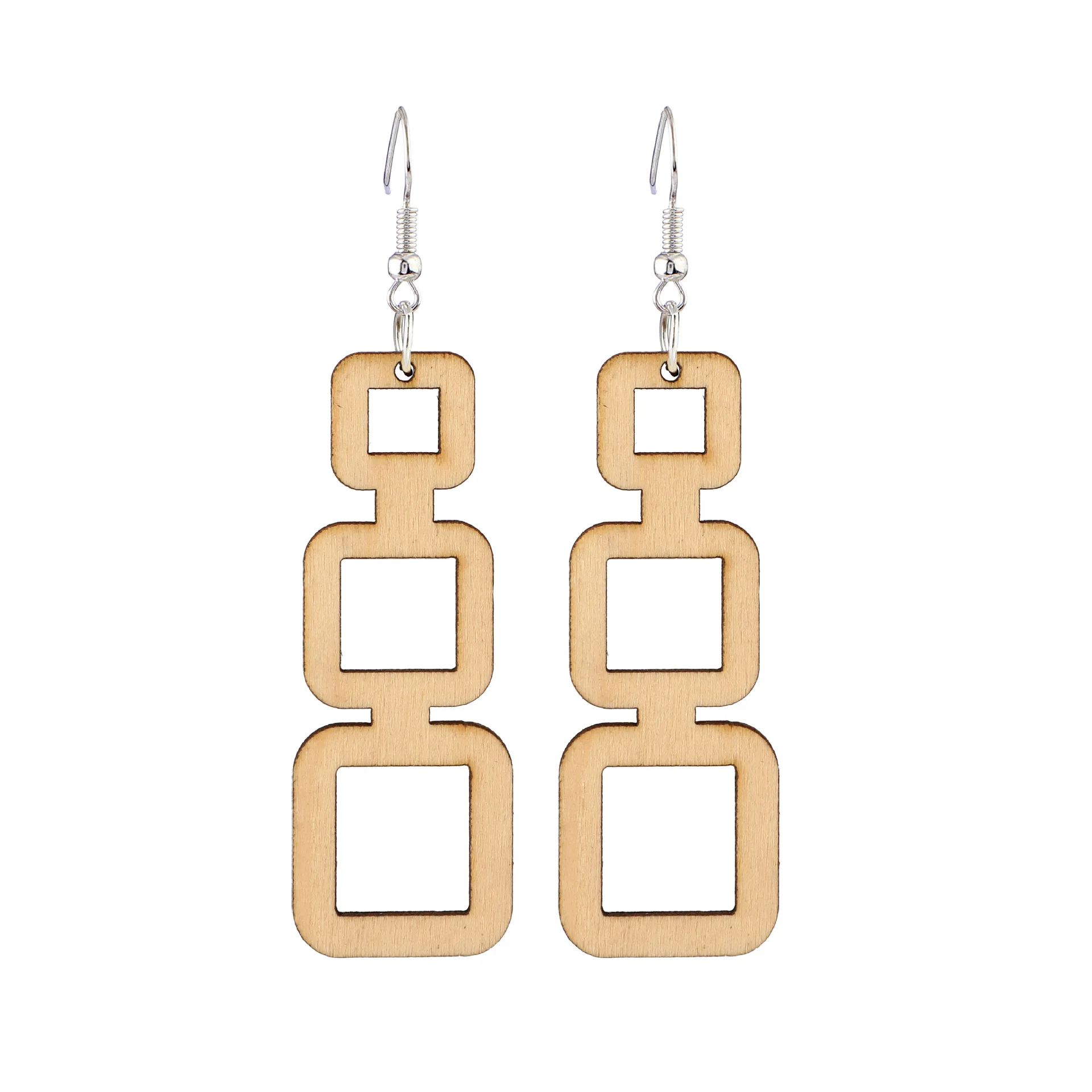 

Geometric Cutout Wood Square Link Dangle Drop Earring for Women