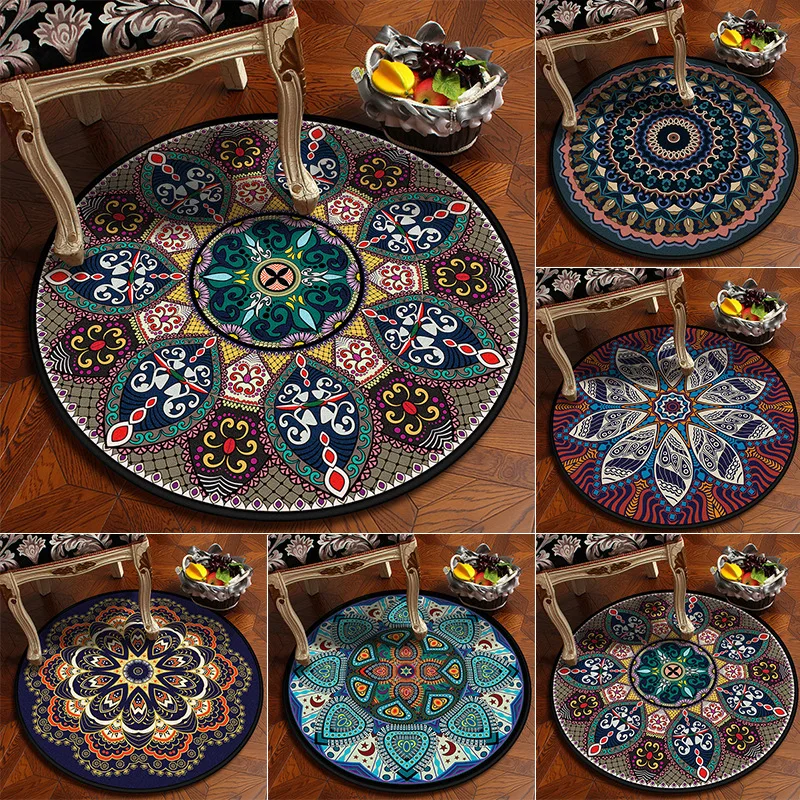 

Bohemia Mandala Ethnic Style Rug Sitting Room Bedroom Hanging Basket Chair Non-slip Round Floor Mat for Living Room Decor Carpet