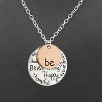 gold silver color coin engraved brave thankful words necklace be happy necklace for women female girl girl friend lady gifts