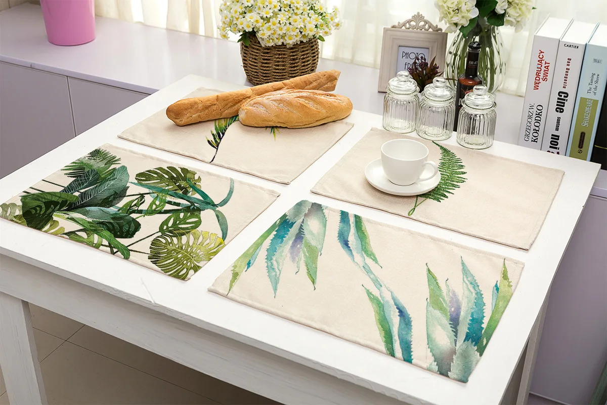 

Tropical Plants Table Mat Kitchen Placemat Dining Table Mats Coaster Cotton Linen Pad Bowl Cup Mat Placemats for Kitchen Table