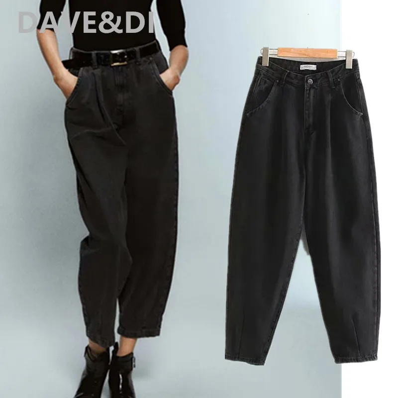 Dave&ampDi 2020 england high street loose mom jeans woman waist candy color Turnip denim pants boyfriend for women | Женская одежда