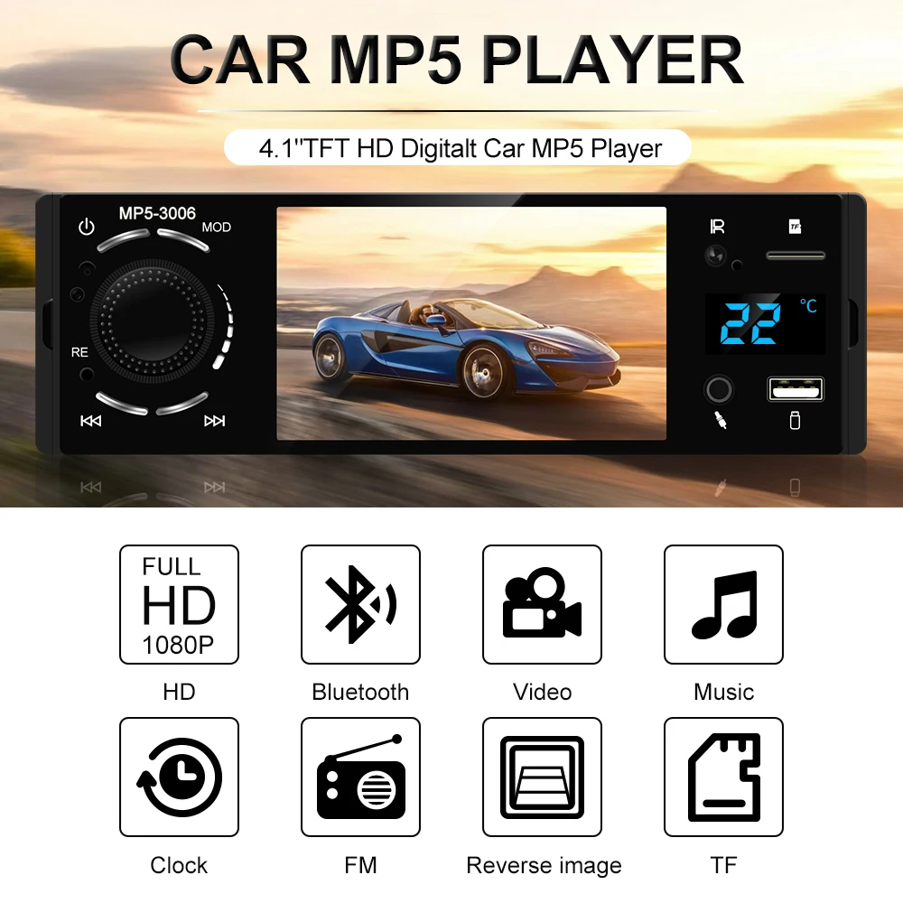 Podofo " Автомагнитола Bluetooth Авторадио 1 Din сенсорный экран стерео аудио видео MP5 USB TF дисплей температуры Handsfree In-dash