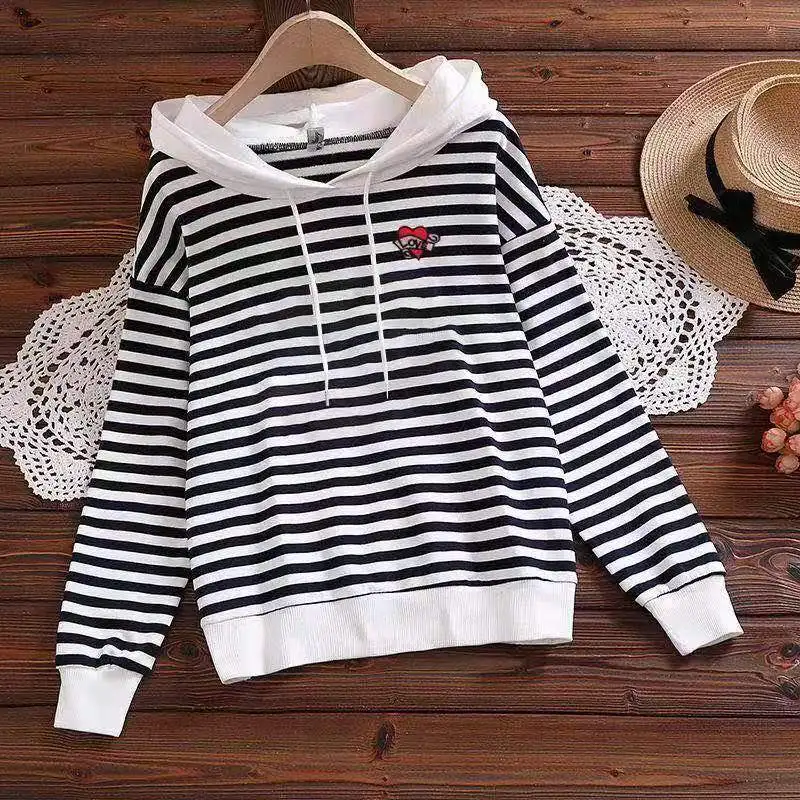 Блузка женская с капюшоном в полоску длинным рукавом | Женская одежда