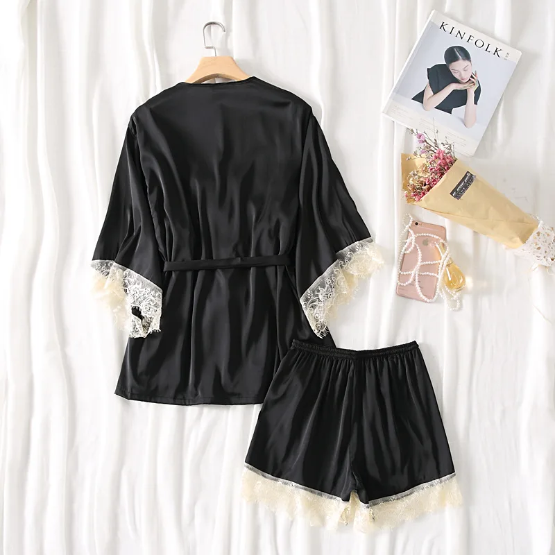 3 шт. пижама комплект для сна женское сексуальное кружевное ночное белье темно