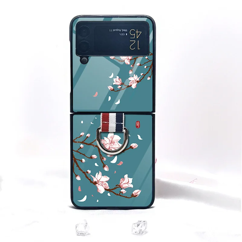 

For Samsung Galaxy Z Flip 3 Case F7110 Case PU Leather Material With Finger Ring
