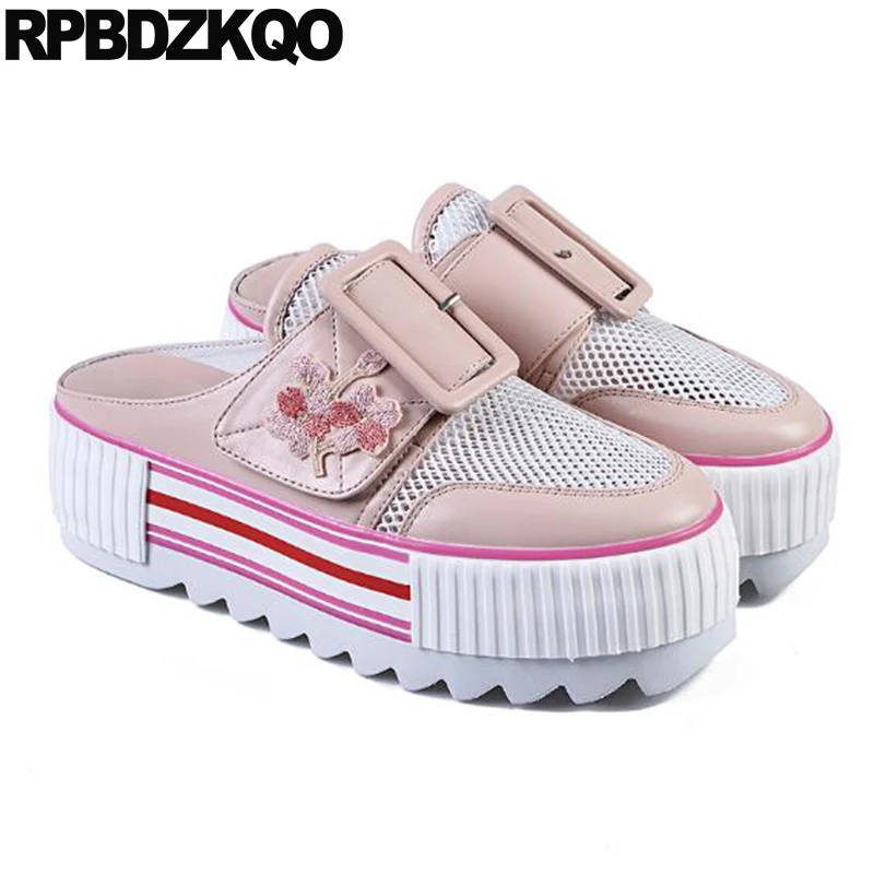 Розовый шлёпанцы дизайнерские Женские туфли лодочки 2021 из сетчатого материала