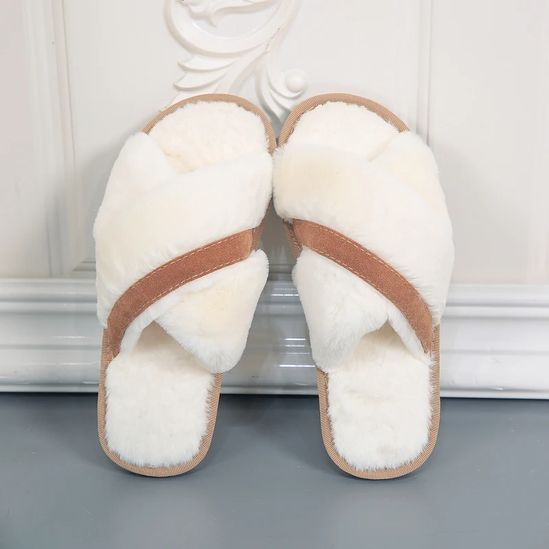 

Free Shipping 2021 New Winter Artificial Wool Ladies Slippers Open Toe Breathable Home Casual Flat Slipper Lazy Plush Slide