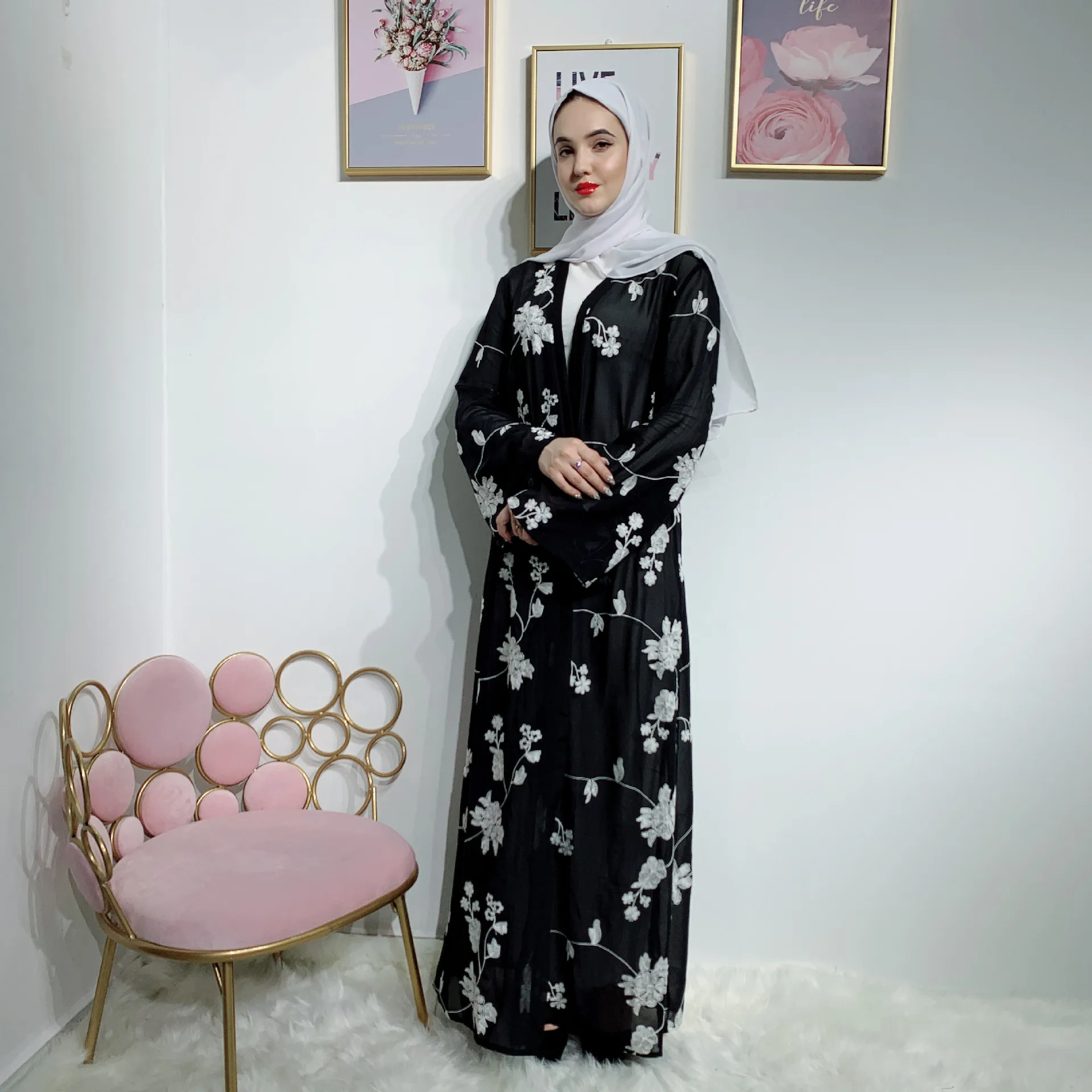 Женский кафтан Caftan с цветочным принтом мусульманская одежда халат мусульманский