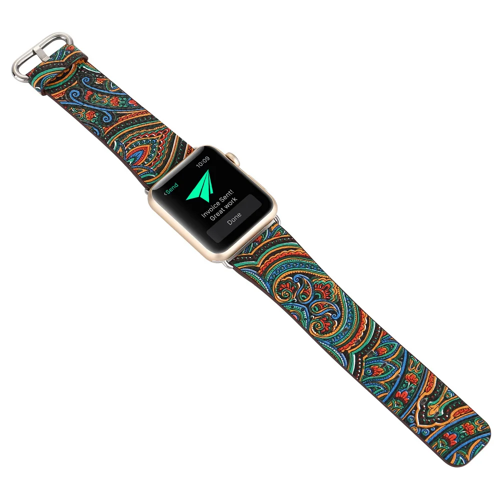 Модный ремешок с цветочным узором для Apple Watch 38 мм 40 42 44 кожаный браслет iWatch Series 2 3 4