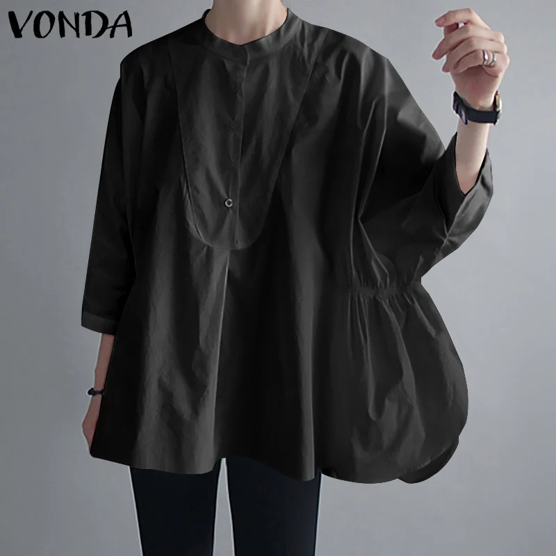 

VONDA 2022 Elegant Spring Baggy 3/4 Sleeve Shirts Blusa Tops Women Casual Button Up Chemise Femme Office Formal Blouse Oversized