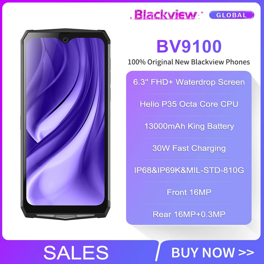 Blackview BV9100 6,3 ''FHD+ 13000mAh IP68 прочный смартфон 4 Гб 64 Гб Helio P35 Восьмиядерный Android 9,0 мобильный телефон 30 Вт Быстрая зарядка