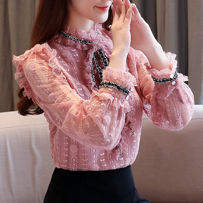 Autumn 2020 New рубашка женская Long Sleeve Lace Up Blouse With Bow Tie Bottoming For Women's Top Fashion Long Sleeve Lace Shirt