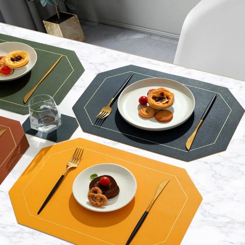 

Placemat Oil-proof Table Mat PVC Table Mat Solid Color Double-layer Leather Placemat Mat Coasters Kitchen Table Decoration