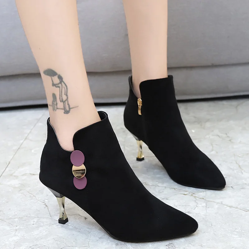 Rimocy/Модные женские ботильоны на высоком металлическом каблуке пикантные ботинки