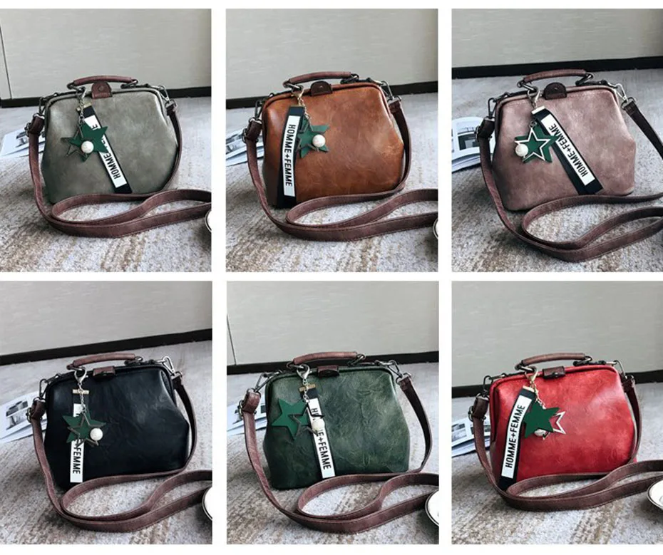 Women Handbag Leather Shoulder Bag Female Doctor Crossbody Hand Totes Star Pendant Tassel Rivets Casual Famous Brand Women Bags