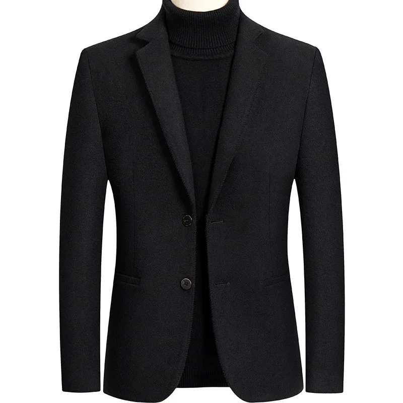 

Classic Black Wool Blend Business Blazer Dress Suit 2020 Winter Brand New 2 Button Luxury Woolen Blazers Men Tweed Suit Jacket