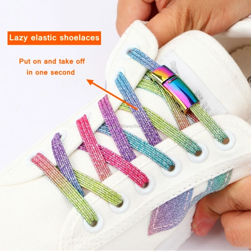 Rainbow Magnetic Lock Shoelaces for Sneakers Elastic Laces without ties Kids Adult Quick Shoe lace No Tie Shoe laces Rubber Band
