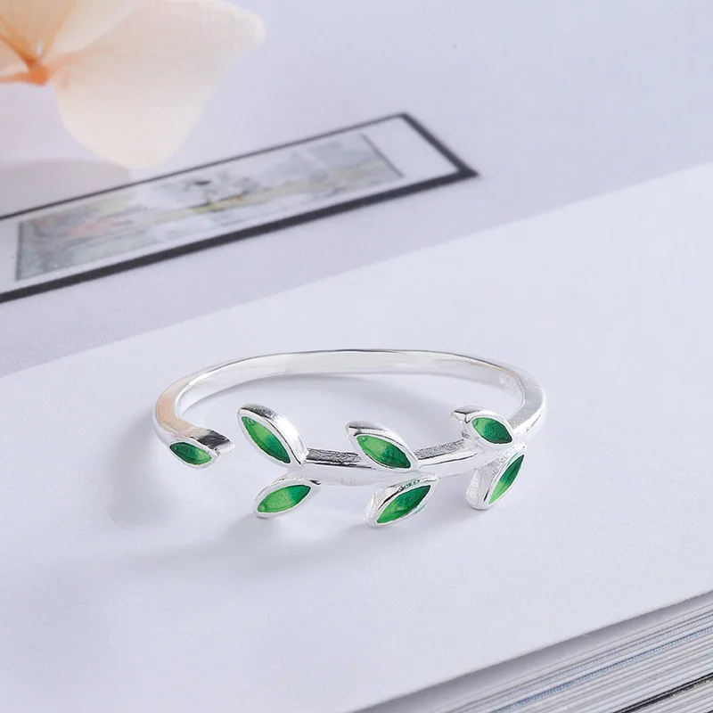 

Fashion 925 Sterling Silver Leaf Rings For Women Adjustable Size Finger Rings Girls Party Wedding Jewelry