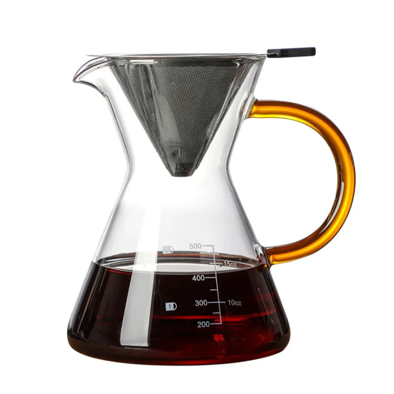 Yellow handle 500ml Высокое качество, Температура устойчивый Стекло Кофе чайник Кофе горшок эспрессо Кофе машина с сетчатый фильтр из нержавеющей стали горшок - Цвет: Yellow handle 500ml