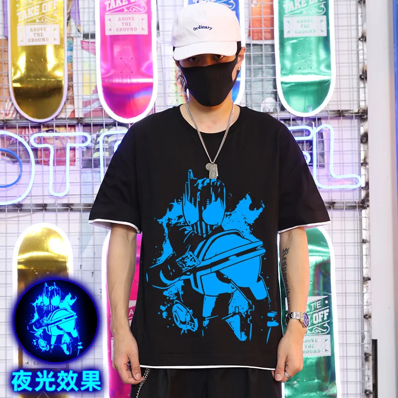 

Kamen Rider T-shirt Man Women Unisex ACG Animation Fluorescence Print Loose Short Sleeve 2021 Summer Clothing Cotton Tee