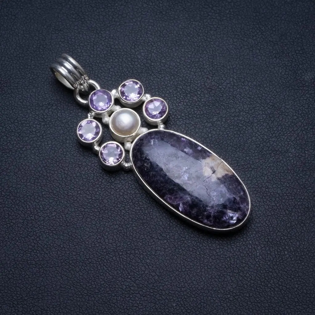 Природный чароит речной жемчуг и Аметист ручной работы мексиканское серебро 925