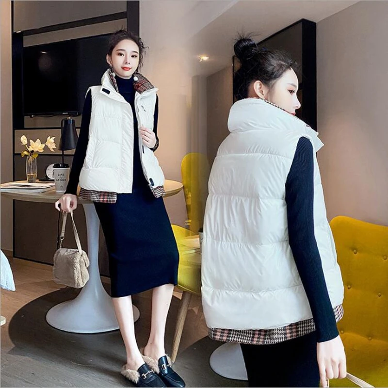 Осенне-зимний Новый стеганый хлопковый жилет со стоячим воротником женский