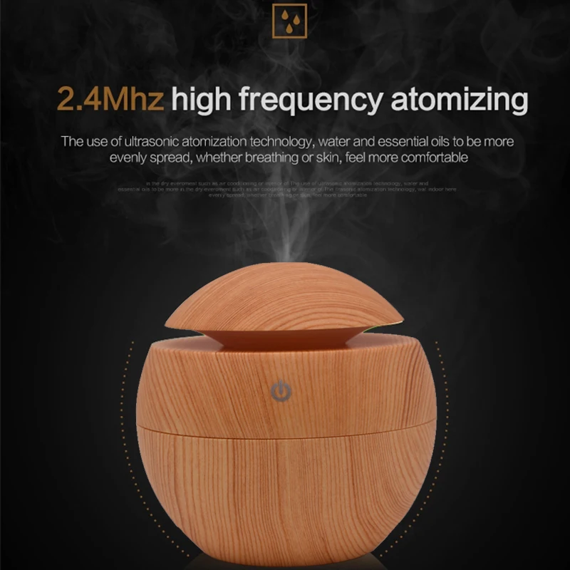 

Electric Humidifier Essential Aroma Oil Diffuser Ultrasonic Wood Grain Air Humidifier USB Mini Mist Maker LED Light for home