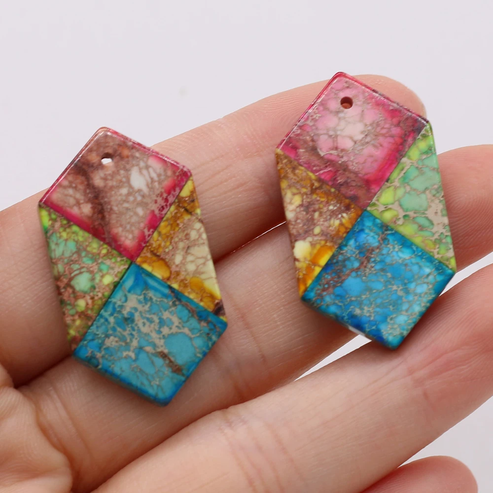 

Natural Stone Pendant/Connector Emperor Stone Rhombus Pendant For Jewelry Making DIY Necklace Bracelet Earrings Accessory