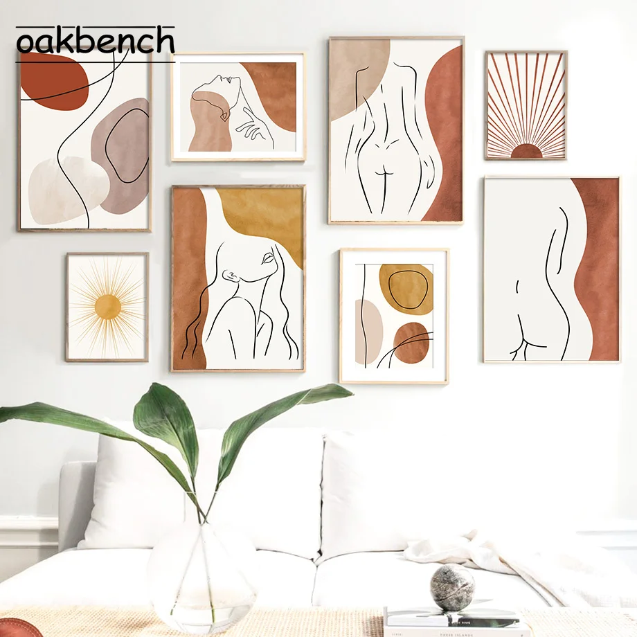

Abstract Wall Art Posters Sun Painting Lines Girl Body Art Prints Minimalist Poster Geometry Wall Pictures For Living Room Decor