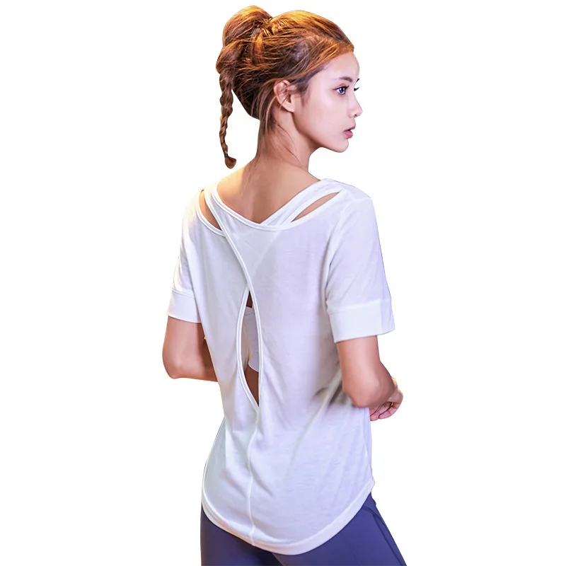 Женский спортивный топ с открытой спиной белая серая фиолетовая спортивная