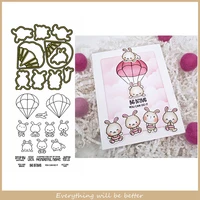 mix cute rabbit parachute airplane lcky sentence alphabet metal cutting dies combine match clear silicone stamps scrapbook cards