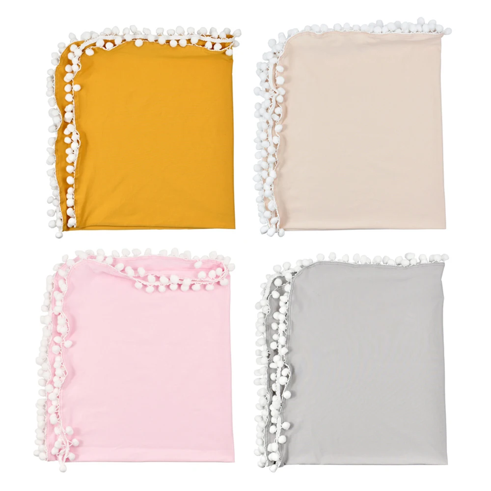 

Детское мягкое Пеленальное Одеяло, хлопковая ткань для новорожденных, дышащая, помпоны для пеленания, детская коляска, крышка колыбели, пос...