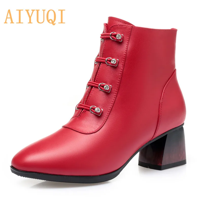 AIYUQI/2021 г. Новые Модные женские ботинки короткие из натуральной кожи Свадебная