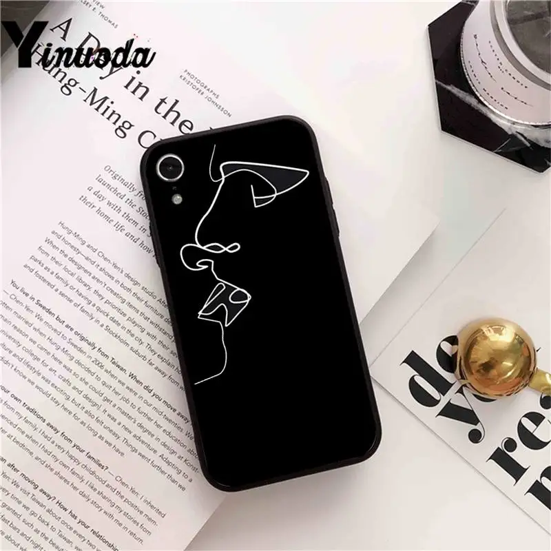 

Yinuoda Art White Line Kiss Love Heart Flower Rose Phone Case cover For iPhone X 8 7 6 6S Plus XS MAX 5 5S SE XR 11 12 Pro max