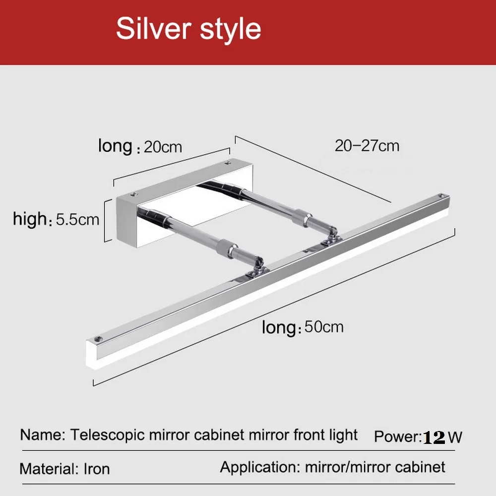 

Bathroom Mirror Front Light Modern Led Wall Lamp Black and White Lamps Wall Type Led Wall Lamp 50cm Bathroom Light Makeup Light