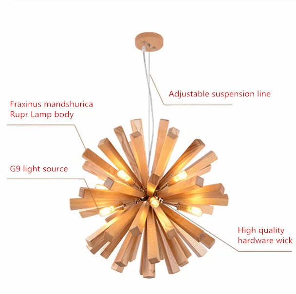 

Nordic Art Creative Dandelion Pendant light Solid Wood lamp Living Room Dining room Country Style Personality Hanging Lamp