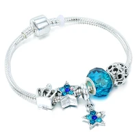 blue five pointed star bracelet fashion pandora style alloy big bead bracelet