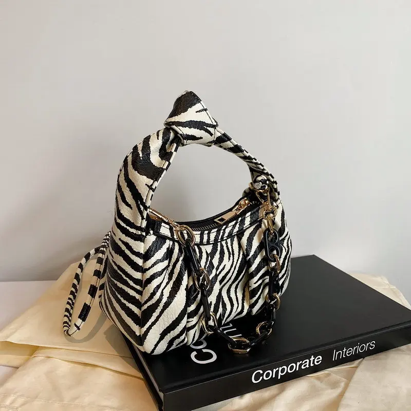 

Retro Fashion 2021 new Women's trendy zebra pattern underarm bag Knotted shoulder messenger bag Luxury Brand Handbags and purse